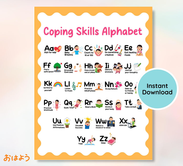 Coping Skills Alphabet Poster: Calming Strategies for Kids (PDF Downloadable Print