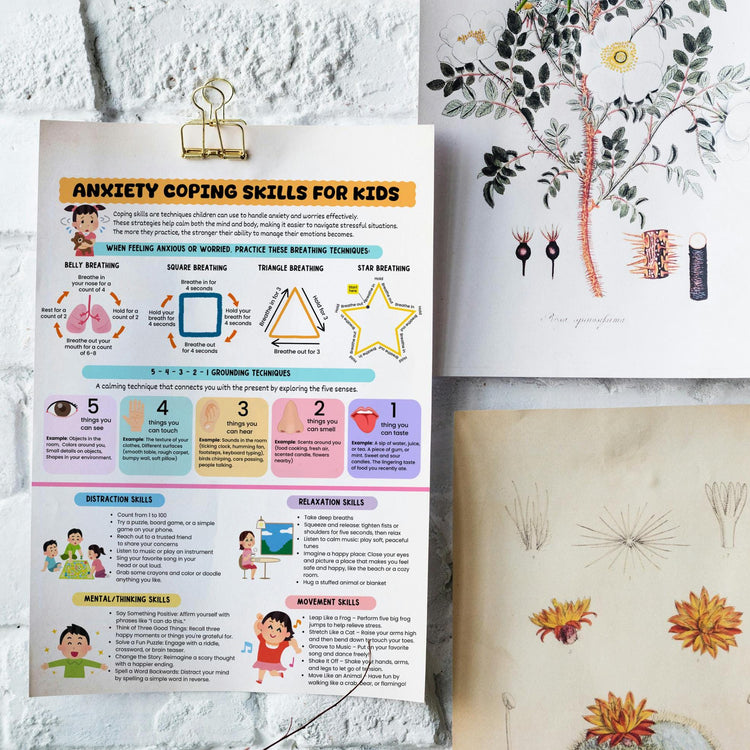 Anxiety Coping Skills Poster for Kids: Breathing Exercises (Instant Download)