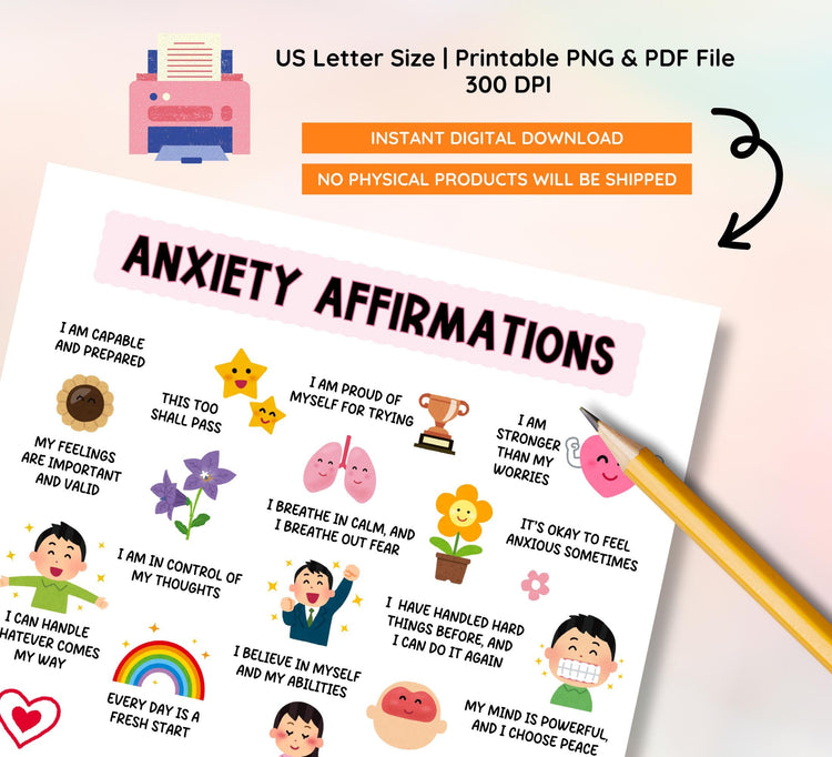 Anxiety Affirmations Poster for Kids & Teens: Coping Skills (Digital Download)