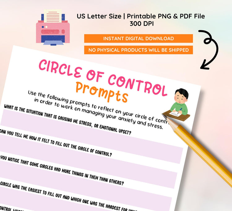 Circle of Control Worksheet: Coping Skills, Anxiety Tools (PDF)