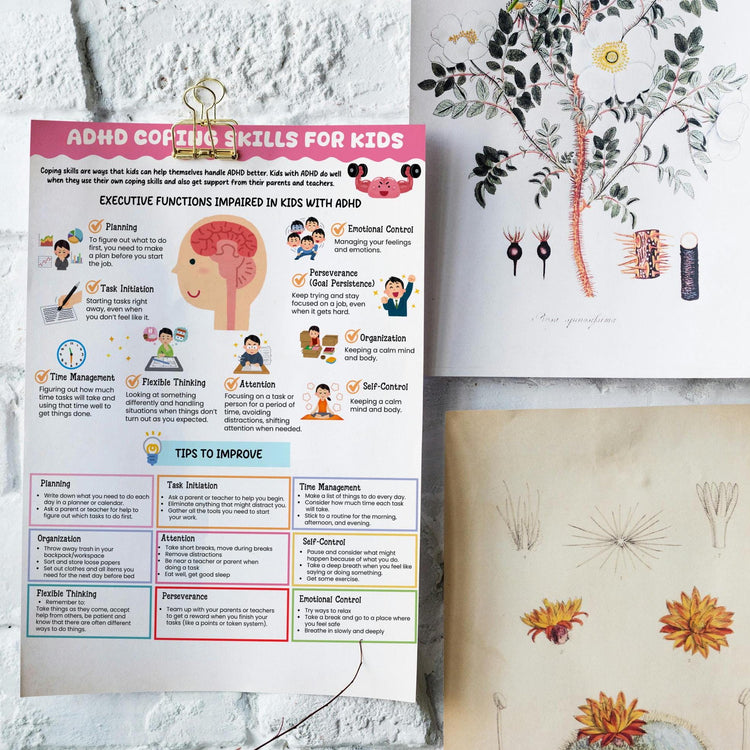 ADHD Coping Skills for Kids Handout, Executive Function Strategies, Therapy Resources, Grounding Technique, Mental Health Digital Download