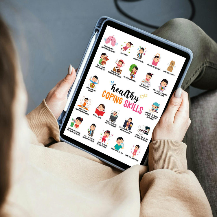 Coping Skills Poster: Grounding Techniques, Anxiety Relief (Digital Download)