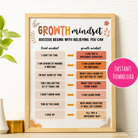 Growth Mindset Poster: Boho Kids Affirmation Print (Digital Download)