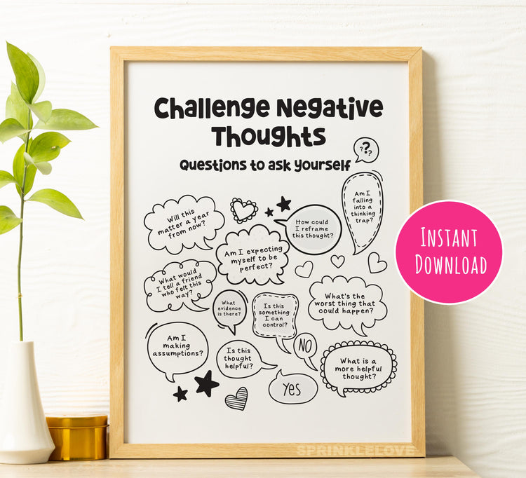 Challenge Negative Thoughts Coloring Poster