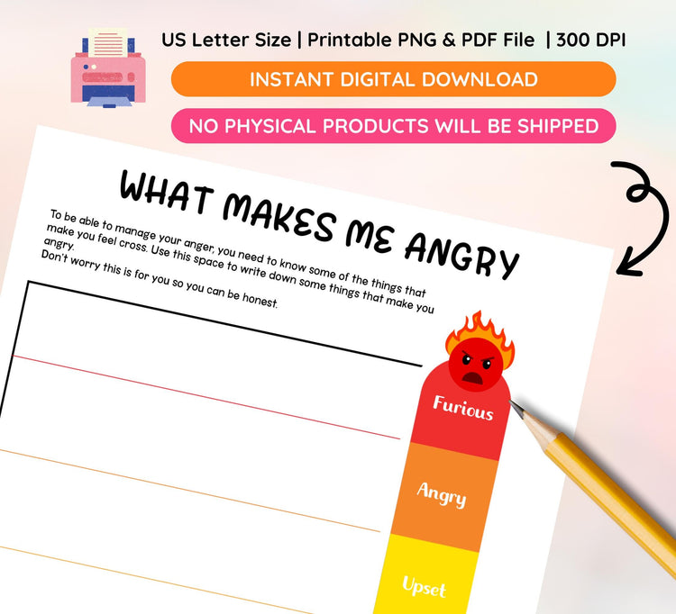 Anger Thermometer Worksheet: Emotional Learning, Anger Management (Fillable PDF & PNG)