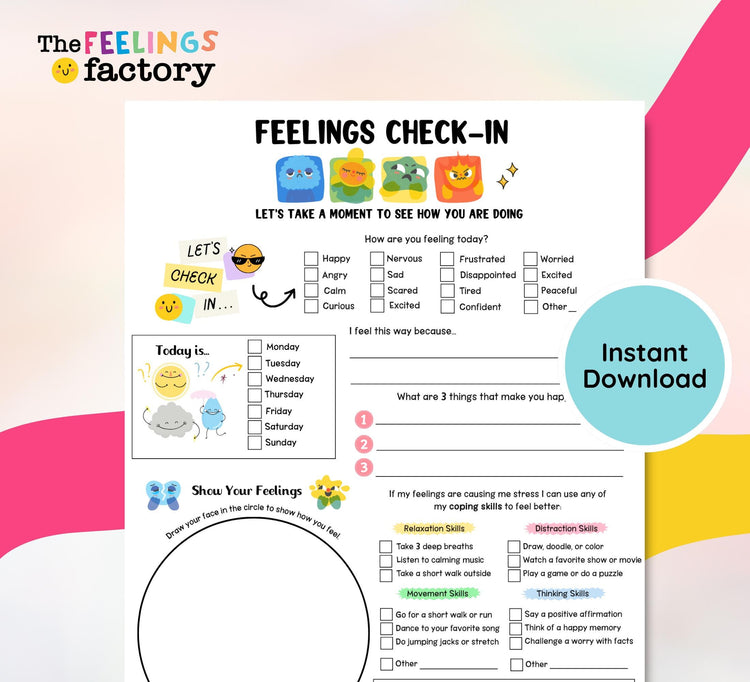 Feelings Check-In Worksheet: Social Emotional Learning, Self Regulation (PDF Download)