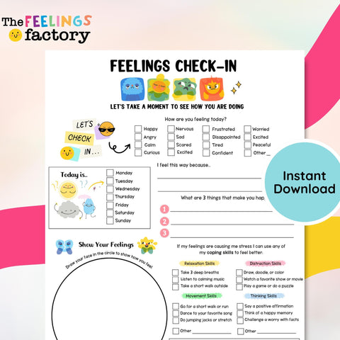 Feelings Check-In Worksheet: Social Emotional Learning, Self Regulation (PDF Download)