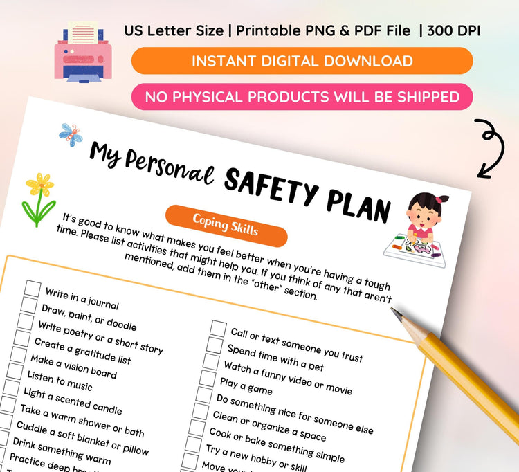 Mental Health Safety Plan Worksheet, Crisis Support Tool (Instant Download)