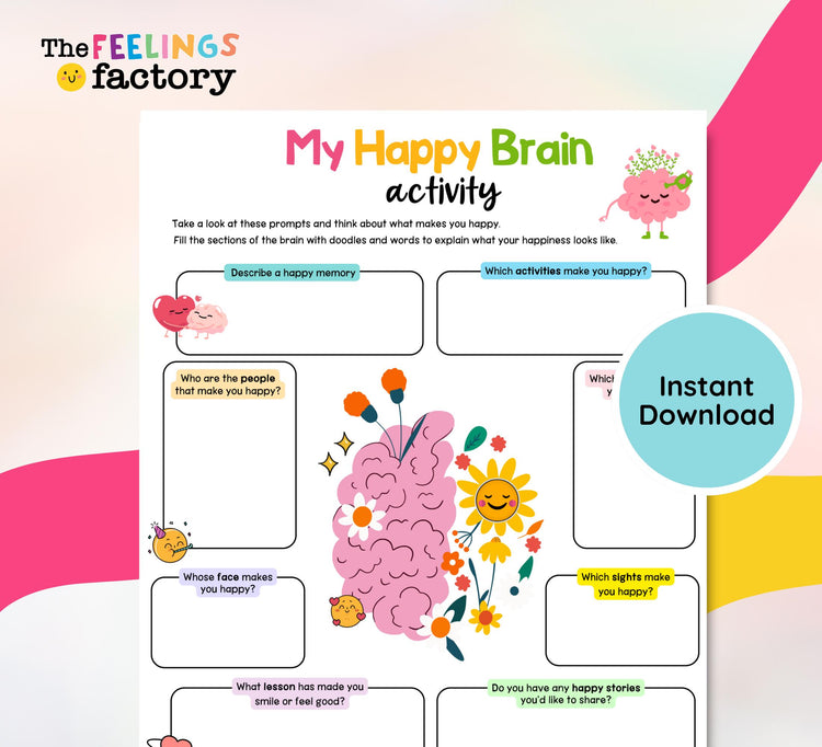 Happy Brain Activity Worksheets, Self-Love, Positivity & Gratitude Prompts, Emotional Regulation, Mental Health Journal, Instant Download