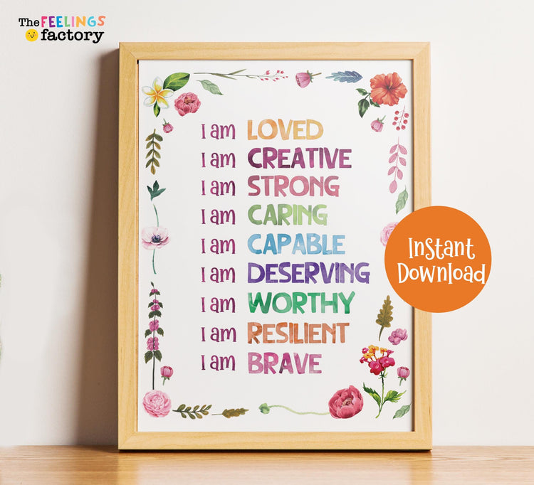 Watercolor Kids Affirmation Poster: Daily Motivational Wall Art (Instant Download, JPG Files)