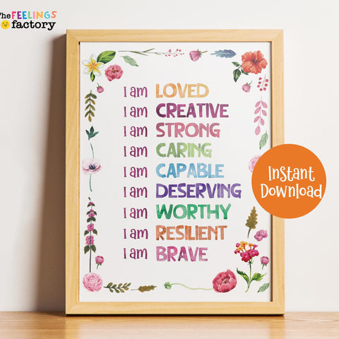 Watercolor Kids Affirmation Poster: Daily Motivational Wall Art (Instant Download, JPG Files)
