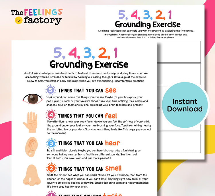 Grounding Exercise Worksheet: Mindfulness for Anxiety & PTSD (Printable PDF)