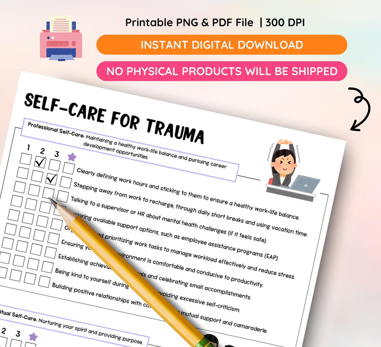 Trauma Coping Skills Worksheets: Mental Health, Self-Care (PDF Download)