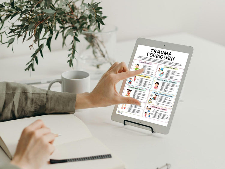 Trauma Coping Skills Chart: PTSD Recovery, Therapy Handout (PDF & PNG Instant Download