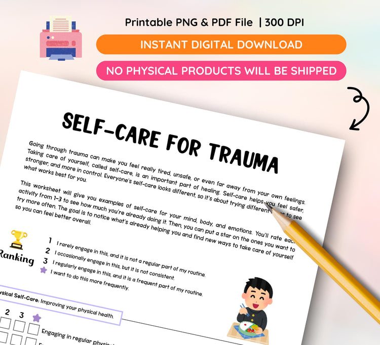 Trauma Coping Skills Worksheets: Mental Health, Self-Care (PDF Download)