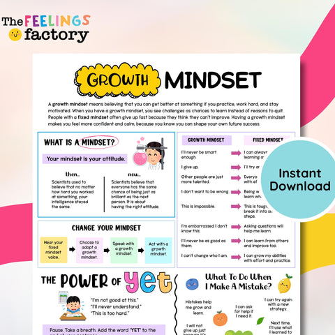 Growth Mindset Handout: Power of Yet, Mental Health (Digital Download)