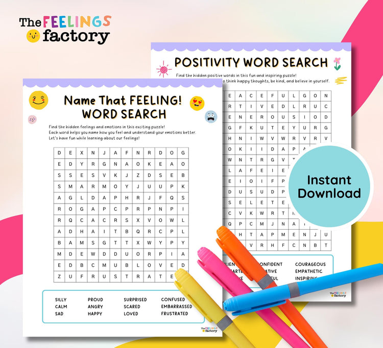 Positivity & Feelings Word Search Puzzles: Kids' Emotional Learning (Digital Download)
