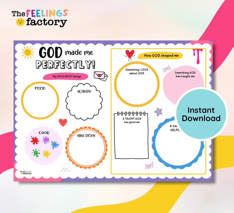 Christian Kids Printables, Self-Esteem & Gratitude Activities, Positive Affirmations, Therapy Worksheets, Bible Activity (Digital Download)