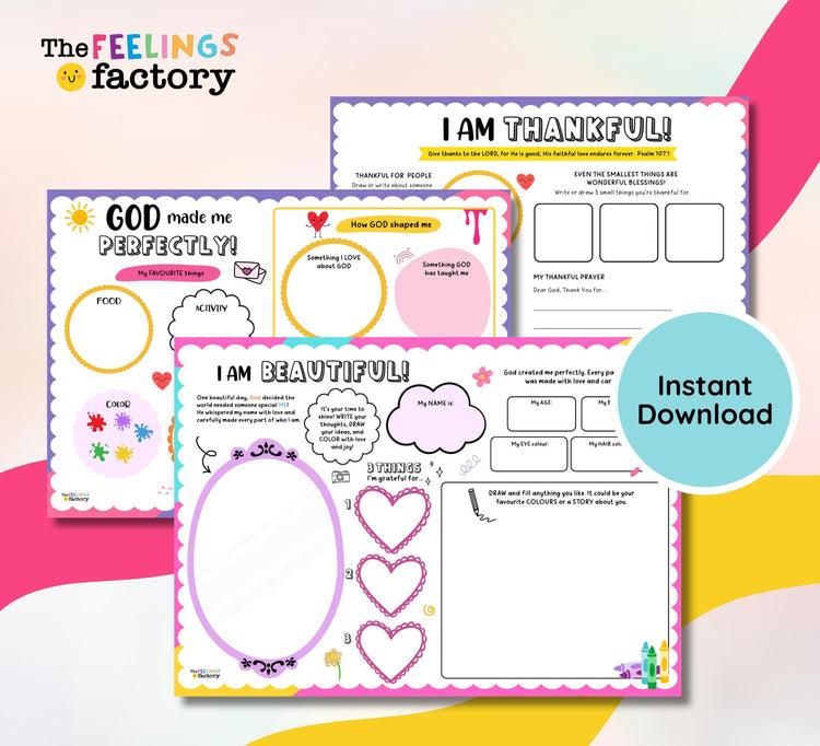 Christian Kids Printables, Self-Esteem & Gratitude Activities, Positive Affirmations, Therapy Worksheets, Bible Activity (Digital Download)