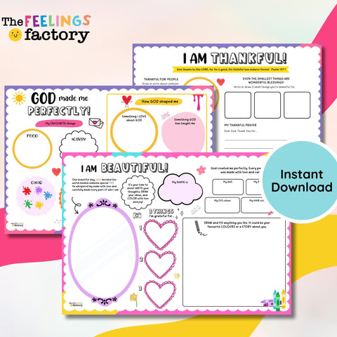 Christian Kids Printables, Self-Esteem & Gratitude Activities, Positive Affirmations, Therapy Worksheets, Bible Activity (Digital Download)