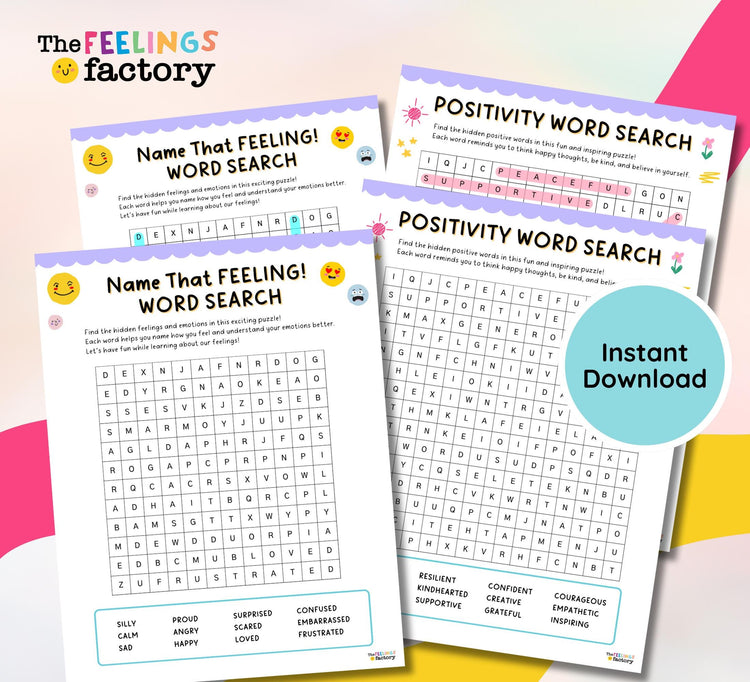Positivity & Feelings Word Search Puzzles: Kids' Emotional Learning (Digital Download)