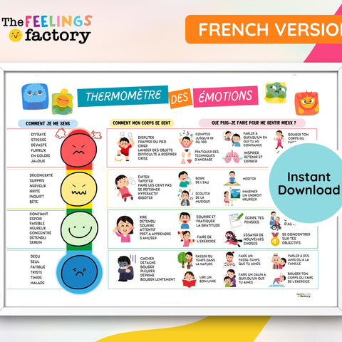 FRENCH Feelings Thermometer Chart & Coping Skills Poster: Mental Health Tools (PDF Download)