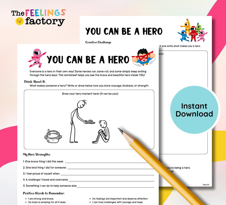 You Can Be A Hero Printable Worksheets, Courage Activity, Strength Resilience Activity, Emotional Wellness Self Esteem PDF, Digital Download