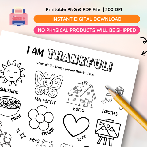 FREE I Am Thankful For Worksheet