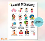 Calming Techniques Poster: Feelings Chart, Mindfulness Decor (Printable)
