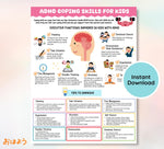 ADHD Coping Skills for Kids Handout, Executive Function Strategies, Therapy Resources, Grounding Technique, Mental Health Digital Download