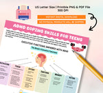 ADHD Coping Skills Handout for Teens: Executive Functioning, Grounding (Instant Download)