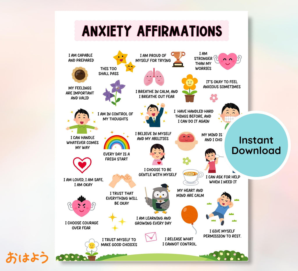 Anxiety Affirmations Poster for Kids & Teens: Coping Skills (Digital Download)