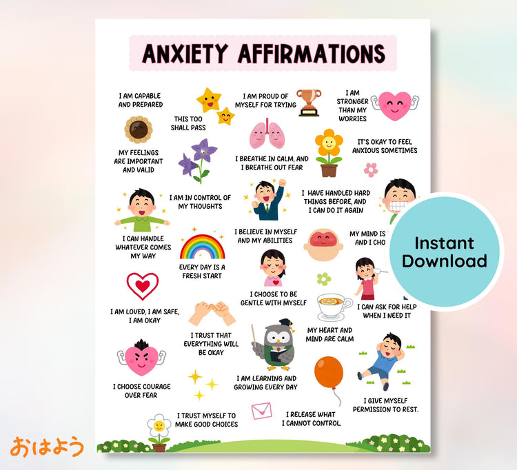 Anxiety Affirmations Poster for Kids & Teens: Coping Skills (Digital Download)