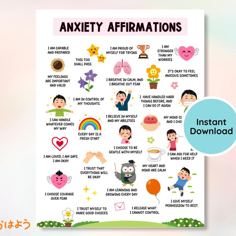Anxiety Affirmations Poster for Kids & Teens: Coping Skills (Digital Download)