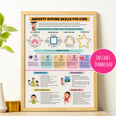 Anxiety Coping Skills Poster for Kids: Breathing Exercises (Instant Download)