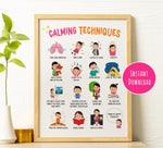 Calming Techniques Poster: Feelings Chart, Mindfulness Decor (Printable)
