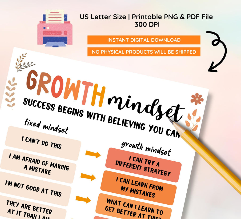 Growth Mindset Poster: Boho Kids Affirmation Print (Digital Download)
