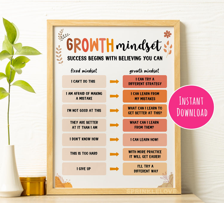 Growth Mindset Poster: Boho Kids Affirmation Print (Digital Download)