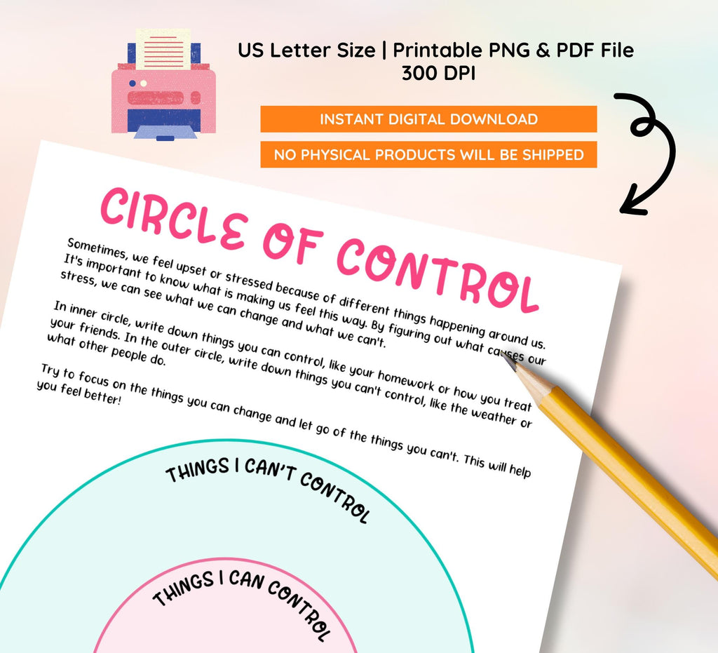 Circle of Control Worksheet: Coping Skills, Anxiety Tools (PDF)