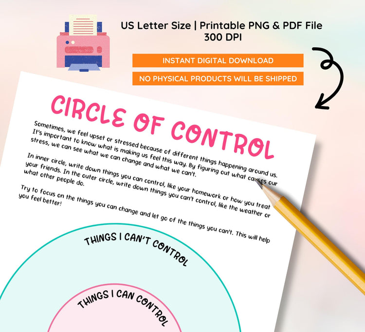 Circle of Control Worksheet: Coping Skills, Anxiety Tools (PDF)
