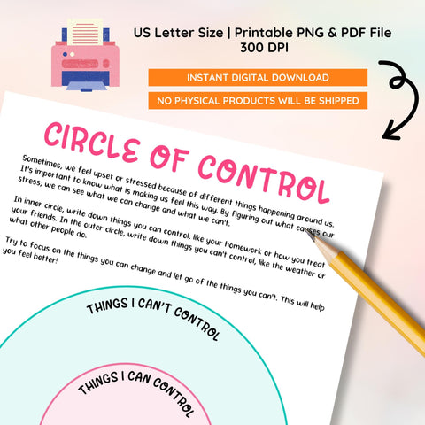 Circle of Control Worksheet: Coping Skills, Anxiety Tools (PDF)