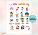 Calming Techniques Poster: Feelings Chart, Mindfulness Decor (Printable)