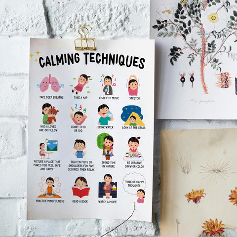 Calming Techniques Poster: Feelings Chart, Mindfulness Decor (Printable)