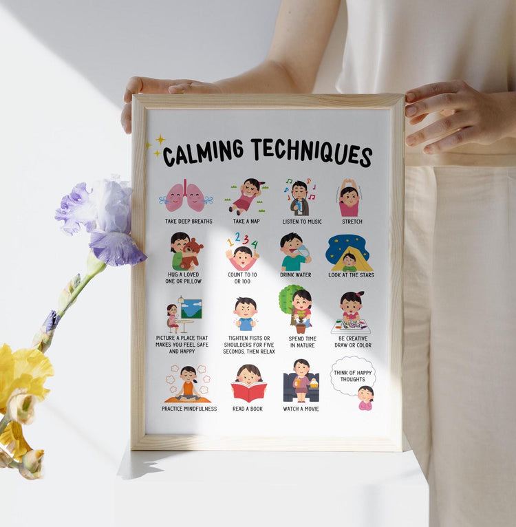 Calming Techniques Poster: Feelings Chart, Mindfulness Decor (Printable)