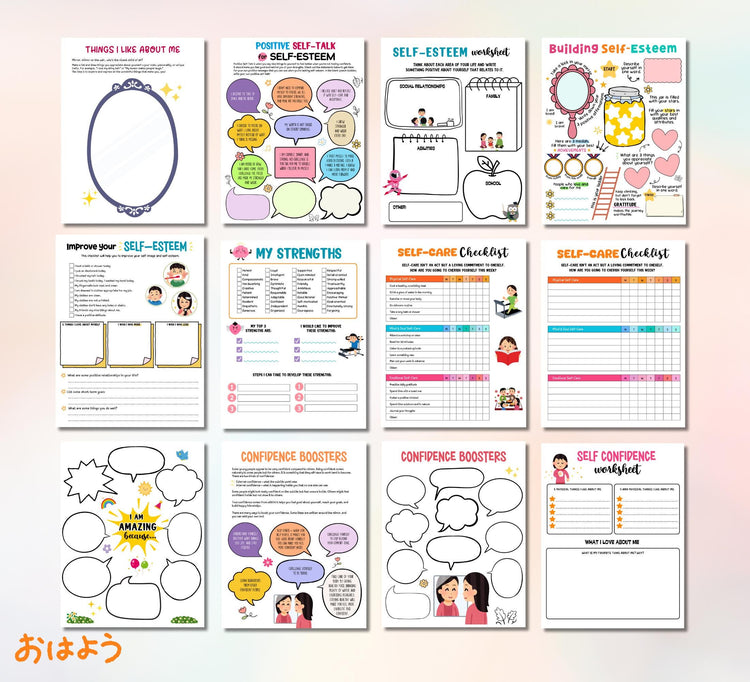Self-Esteem Worksheet Bundle: Mental Health Activities for Kids & Teens (Digital Download)