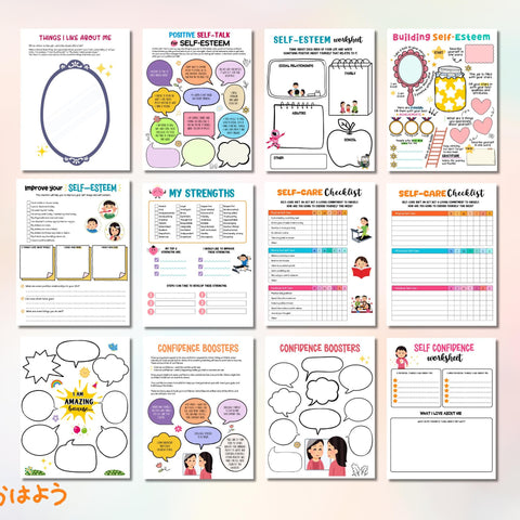 Self-Esteem Worksheet Bundle: Mental Health Activities for Kids & Teens (Digital Download)