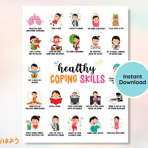 Coping Skills Poster: Grounding Techniques, Anxiety Relief (Digital Download)