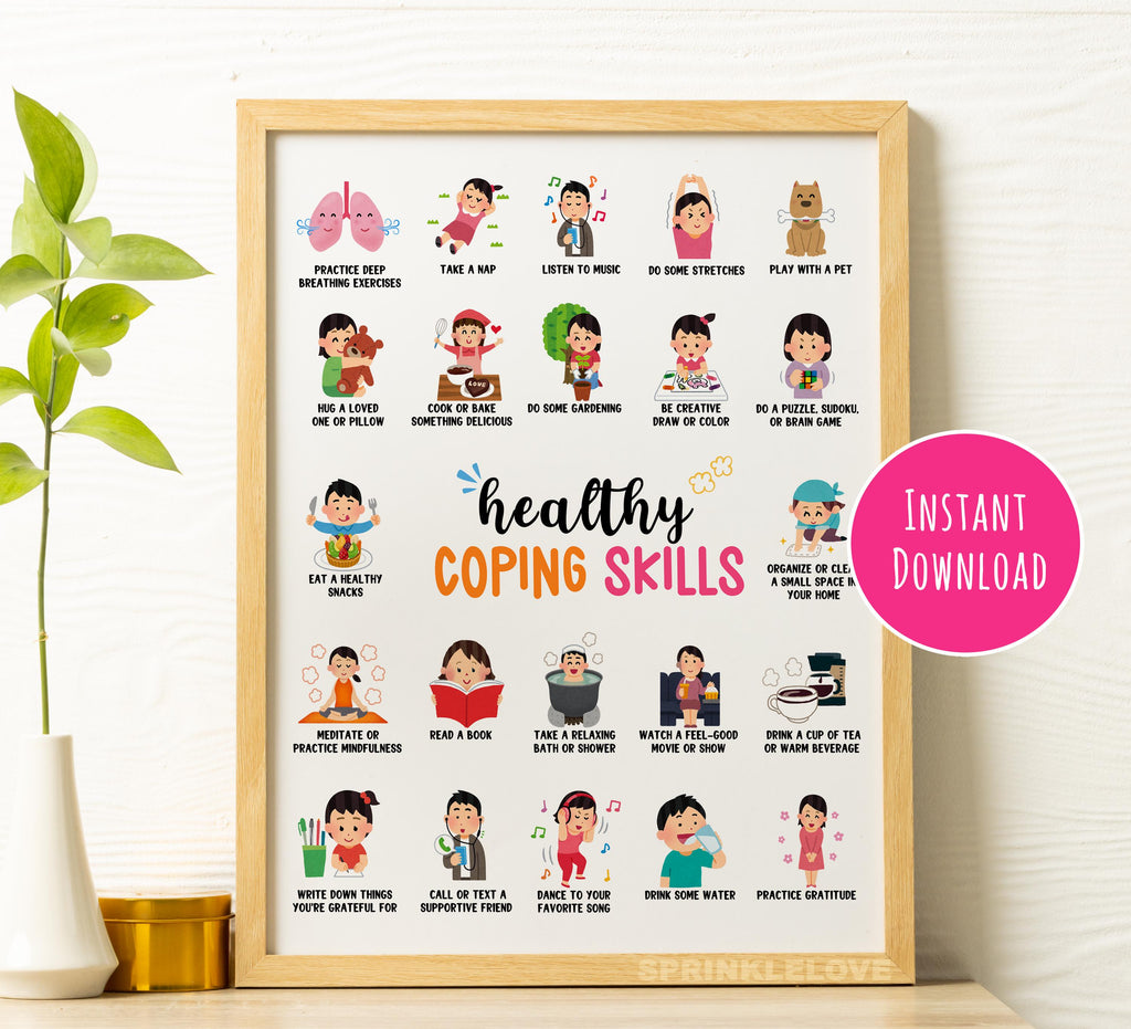 Coping Skills Poster: Grounding Techniques, Anxiety Relief (Digital Download)