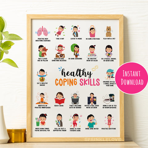 Coping Skills Poster: Grounding Techniques, Anxiety Relief (Digital Download)