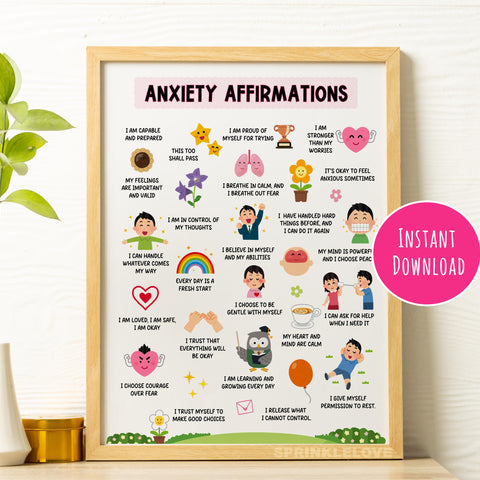 Anxiety Affirmations Poster for Kids & Teens: Coping Skills (Digital Download)